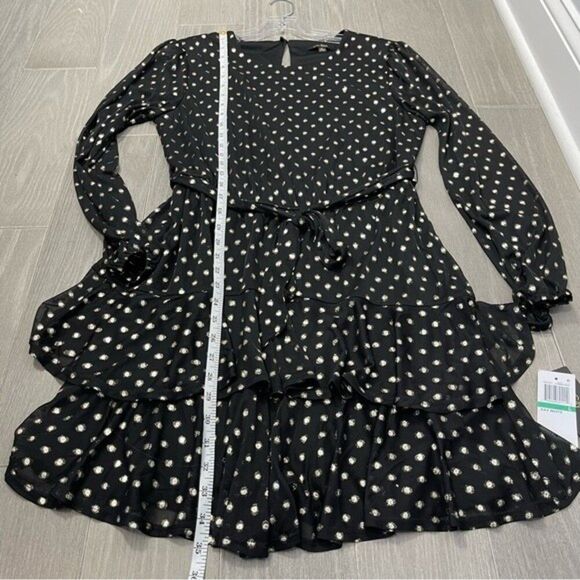 NWT City Studio Black & Metallic Gold Polka Dots Ruffled Fit & Flare Dress Black - Picture 16 of 16